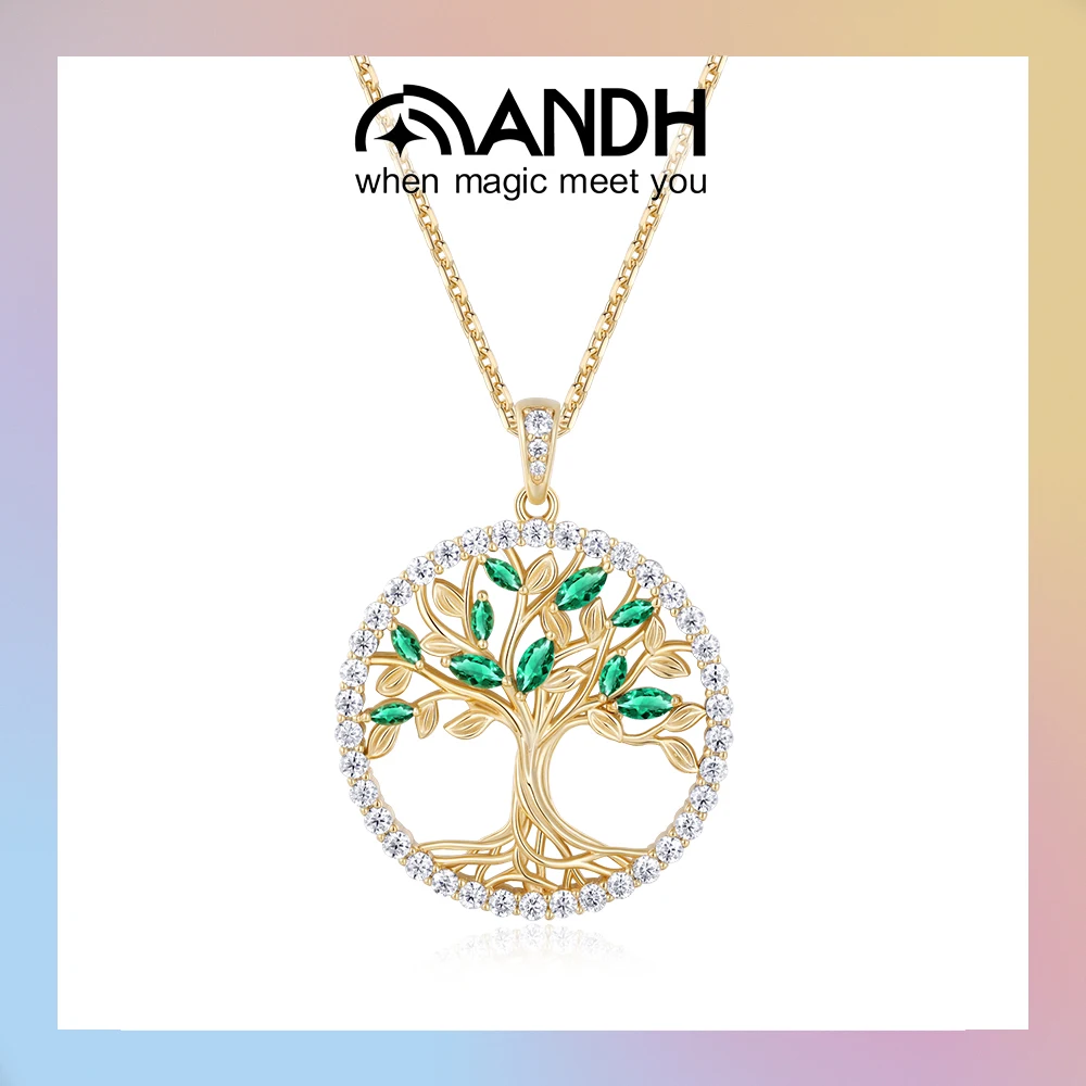 

ANDH Cultivate Emeralds Moissanite Pendant Necklace 925 Sterling Silver Viking Tree of Life necklace Fine Jewelry Gift for Women