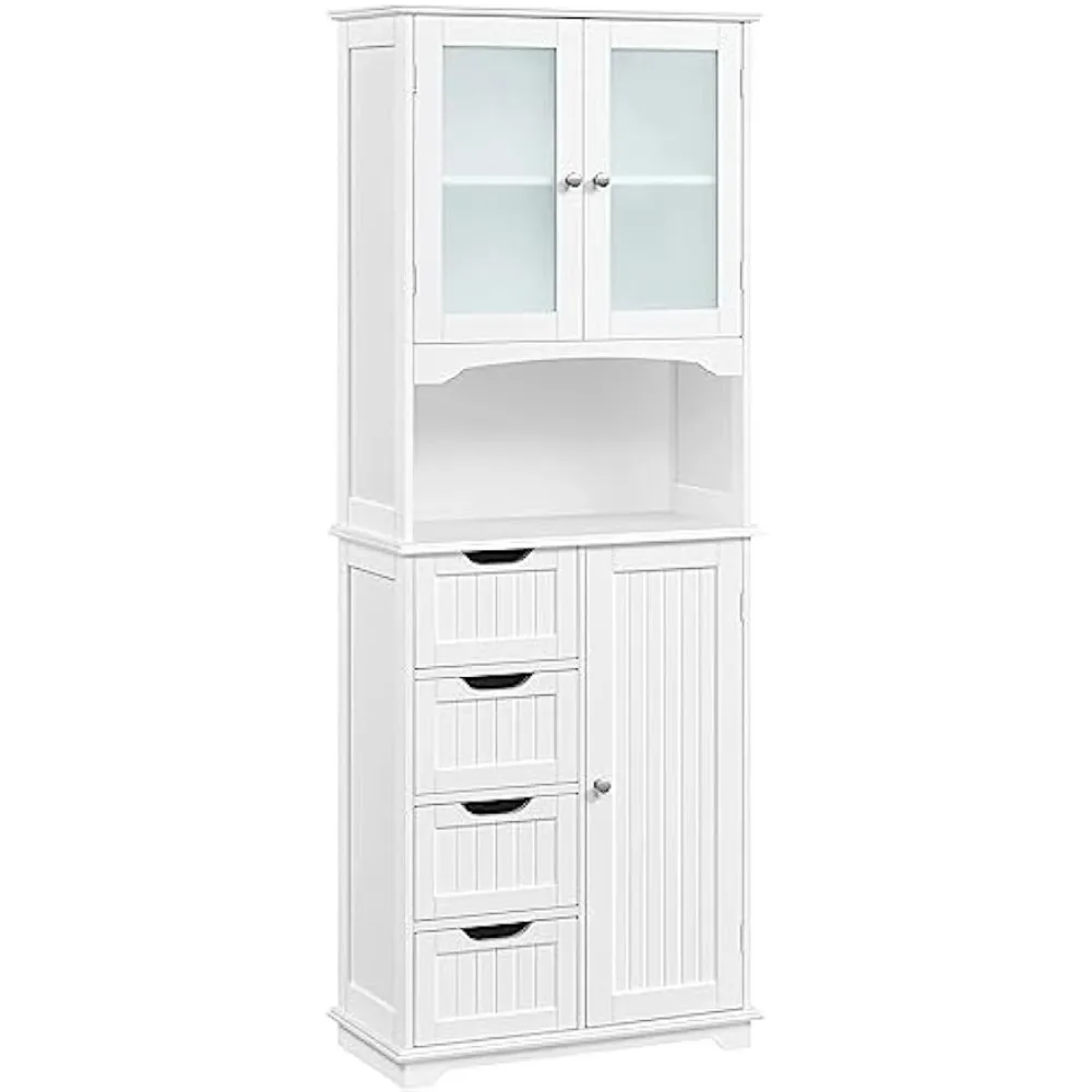 

65.5″ Tall Storage Cabinet Kitchen Cupboard with Glass Door Freestanding Floor Cabinet with Open Compartment, Drawer,