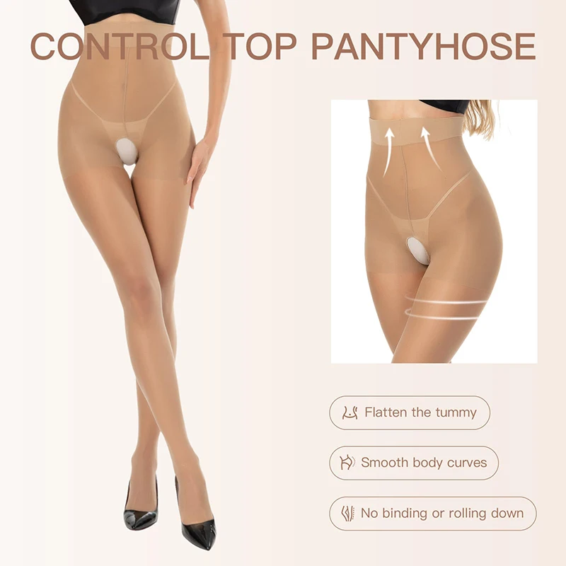 1 paar 20D Sexy Open Kruis Sheer Panty voor Vrouwen Zomer Hoge Taille Versterkte Tenen Panty Dunne Nylon Party Panty groothandel