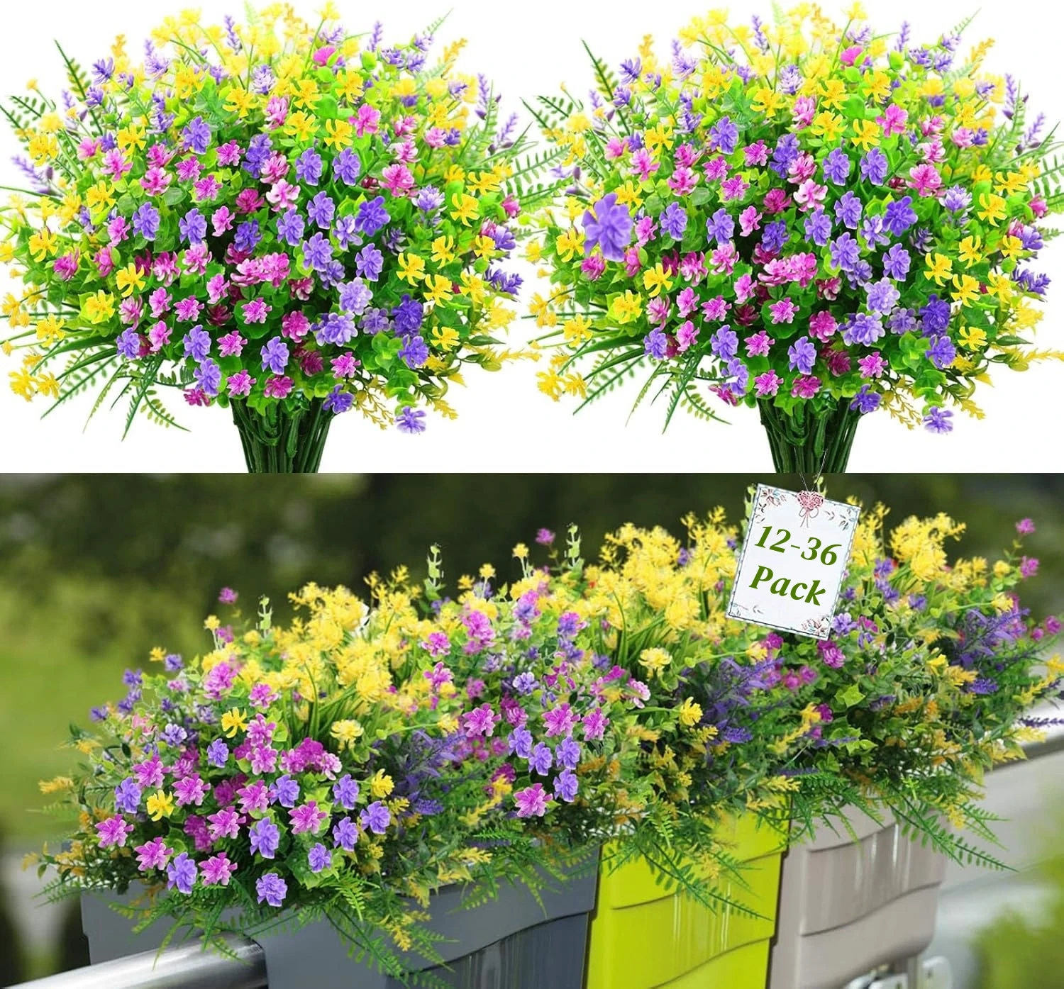 12-36Pcs Artificial Flowers Outdoor Faux Artificial Plants Shrubs Plastic Flower Bulk for Hanging Porch Window Home Fall Decor