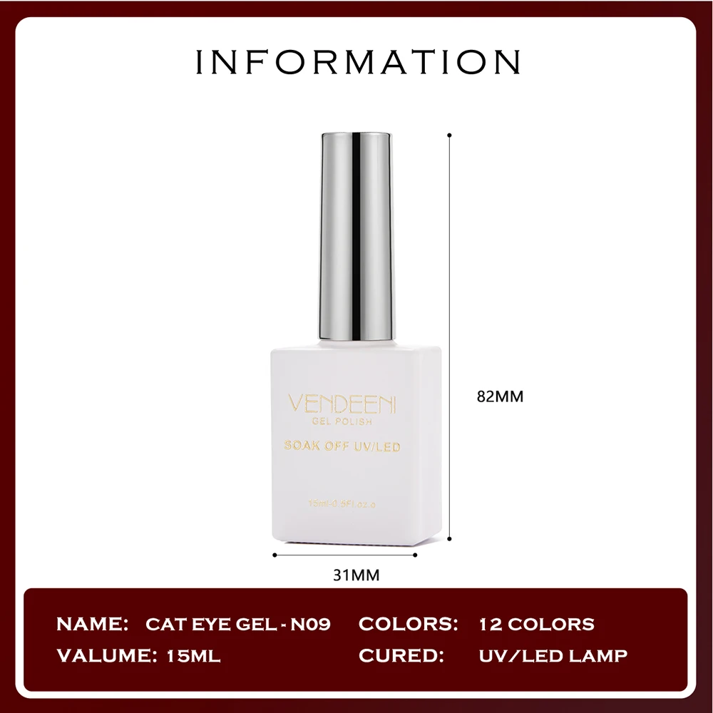 Vendeeni 12 Colors/Set Glitter Powder Cat Eye Gel Nail Polish UV LED  Dreamy Ruby Crystal Magnetic Nail Varnish With Color Card