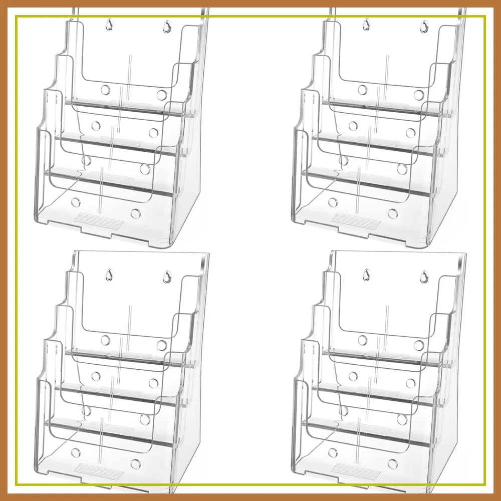 

4 Tier Clear Acrylic Brochure Holder 8.5x11, 4 Pack, Wall Mount or Countertop, with Removable Divider for 4x9 Brochures