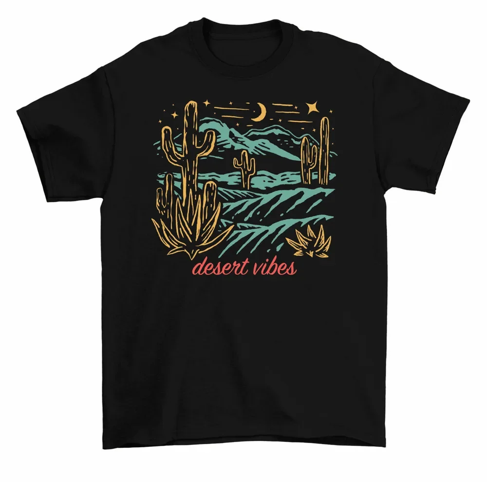 Desert Vibes Serene Nature Cactus T-Shirt Men Women High Quality 100%Cotton Short Sleeve