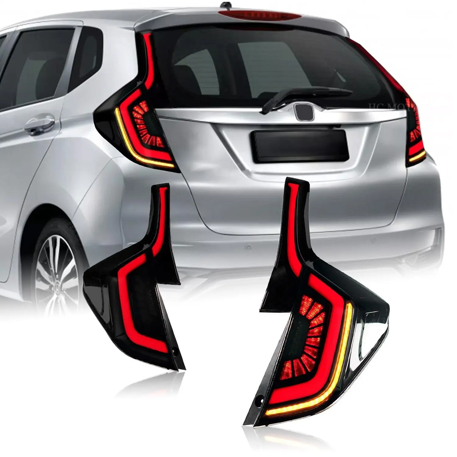 LED Tail Lights For Honda Fit Jazz 2014-2019 4PCS Start Up Animation DRL Sequential Indicator Black Rear Lamp Assembly