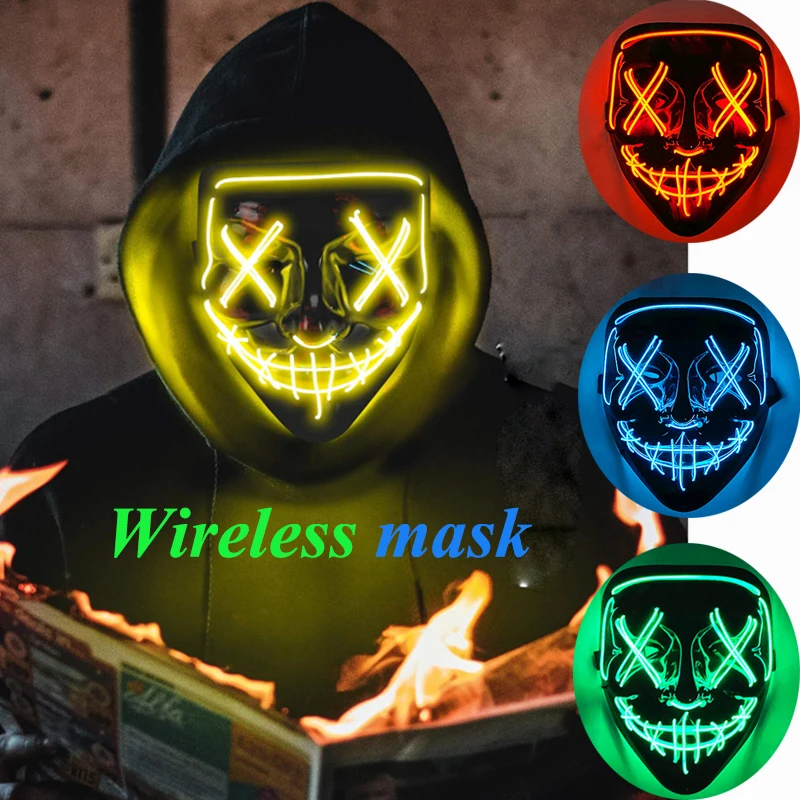 Popularne Halloween świecące mieszane kolory maska LED Light Up Horror maska Luminous Neon Cosplay maska na twarz Rave Halloween Supplies