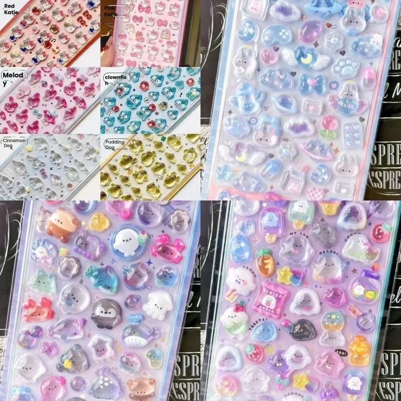 2025 Anime Hellokitty Kuromi 3D autocollant de gelée transparente autocollants décoratifs en cristal étuis de téléphone pour enfants autocollant de jouets de bricolage