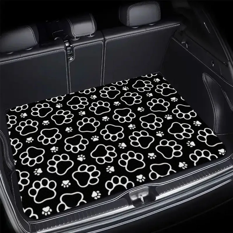 

Universal Car Trunk Mat White Paw Print Non-Slip Waterproof Cargo Liner Protector for Sedan SUV Auto Pet Friendly Accessories