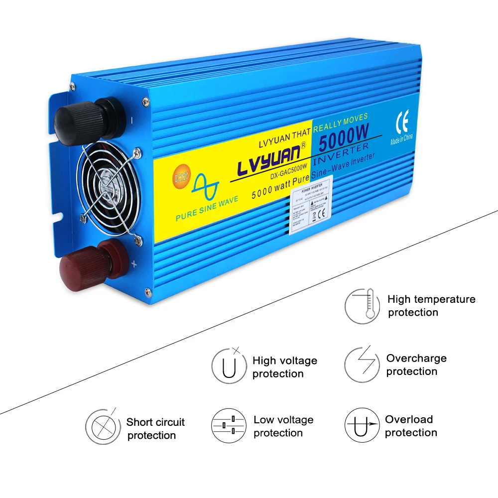 Pure Sine Wave Power Inverter Digital Display 5000W DC 12V/24V To AC 220V 50HZ/60HZ EU Socket Converter SINE WAVE Car Inverter