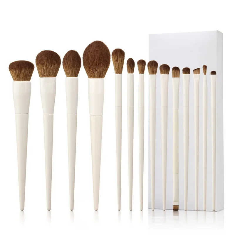 14 set di pennelli per trucco con manico in legno, morbido ombretto professionale, fard, correttore, contorno, pennello per cipria, set completo di strumenti
