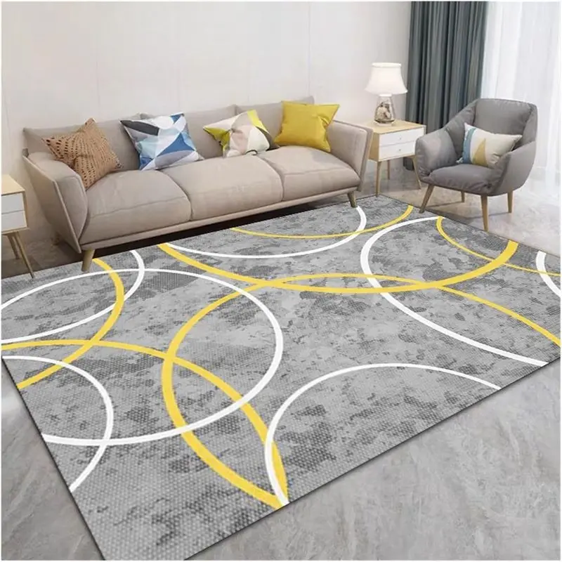 VIKAMA Gray Yellow Geometric Area Rug Modern Abstract Circles Carpet For Living Room Bedroom Dining Office Large Floor Mat Decor