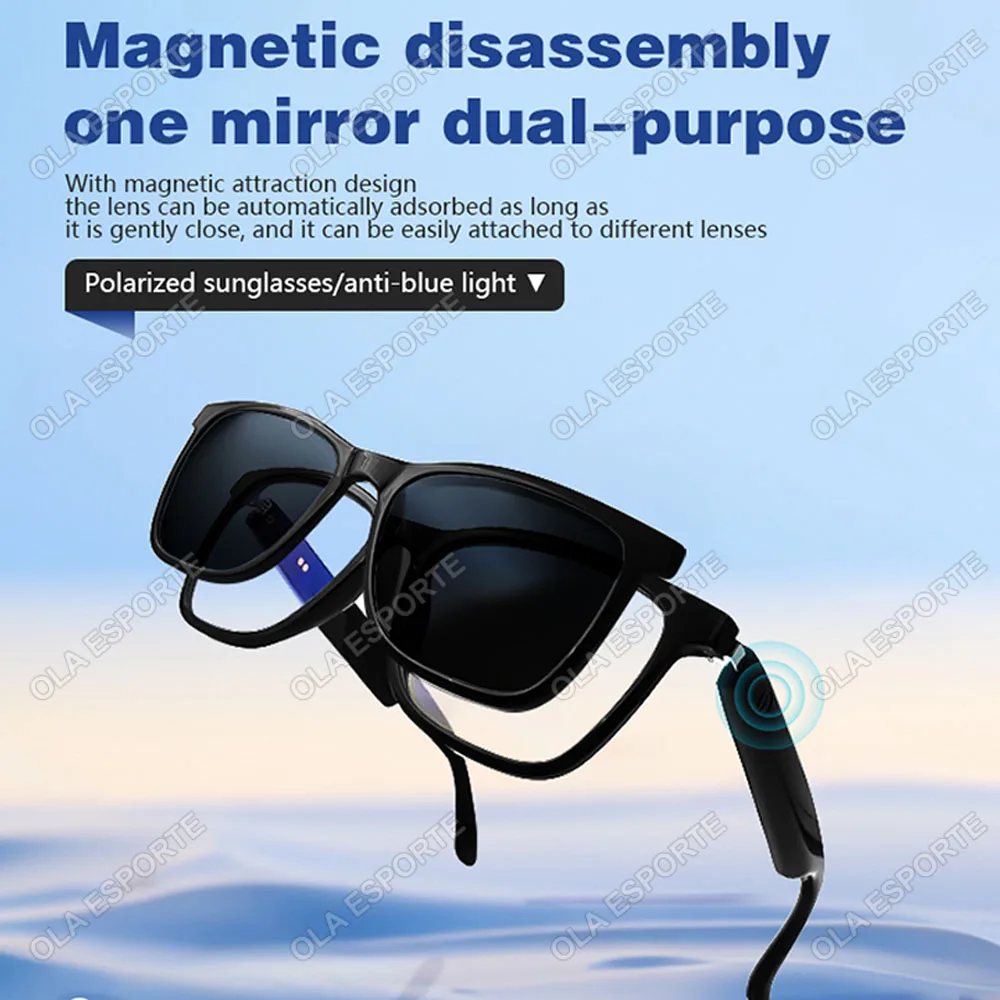 Hot GS05 สมาร์ทแว่นตาสําหรับชาย 2 ใน 1 ป้องกันรังสี UV แบบพกพาPolarized Anti-Blue Lightกรอบสีดําเลนส์สีขาวเพลงแว่นตากันแดด