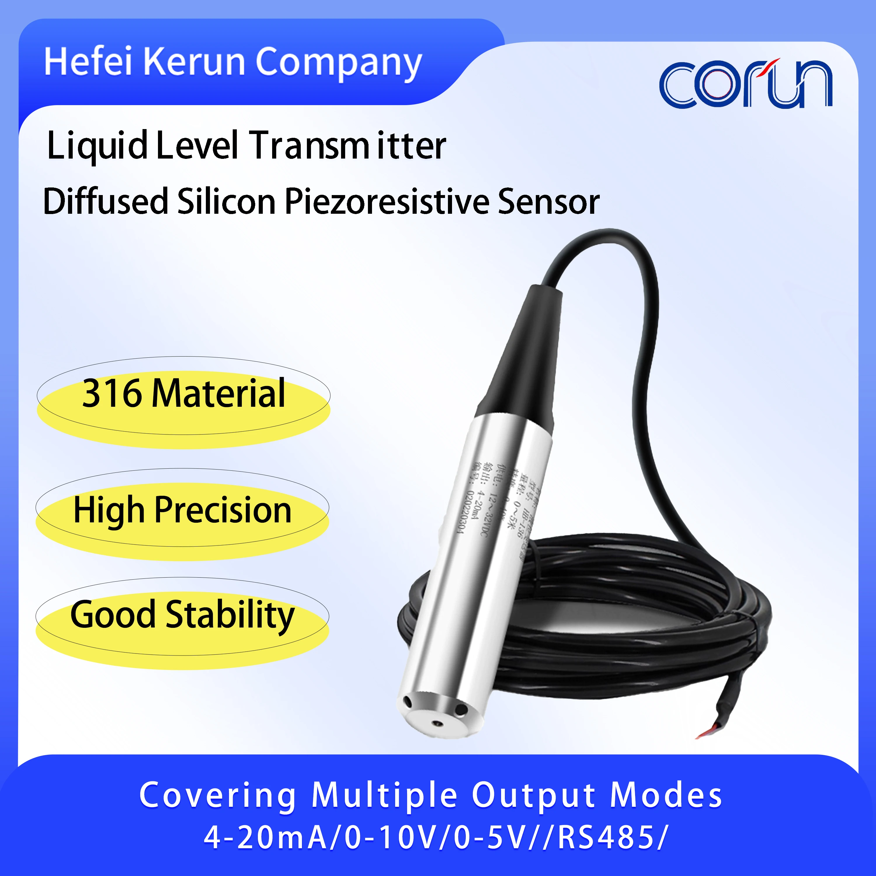 

Level Transmitter 4-20mA 0-10V 0-3.3V Output Water Pressure Level Sensor Probe 0-5M 10M 15M 20M