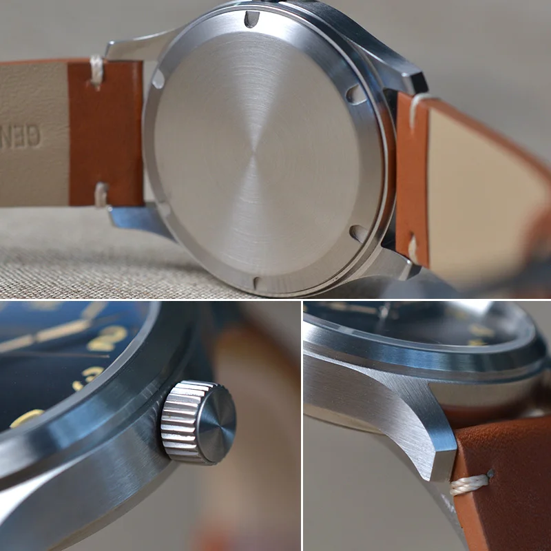 Relógios de campo milifortico m059 militar 39mm automático 100m à prova de relógio cristal safira luminoso couro homenagem relógios de pulso