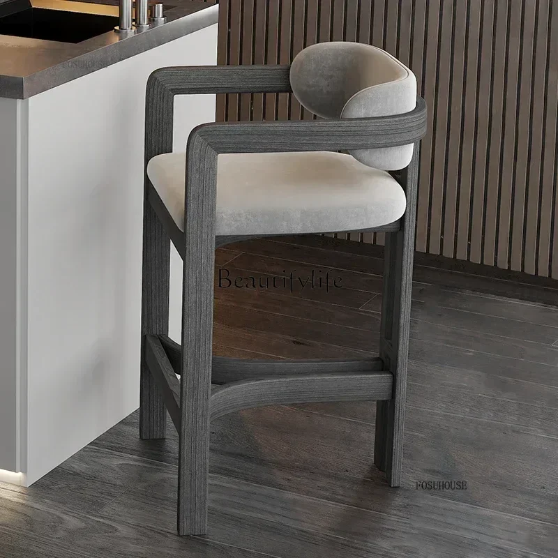 

Italian Solid Wood Bar Chairs Modern Light Luxury High Chair for Kitchen Creative Island Heightened Bar Stools