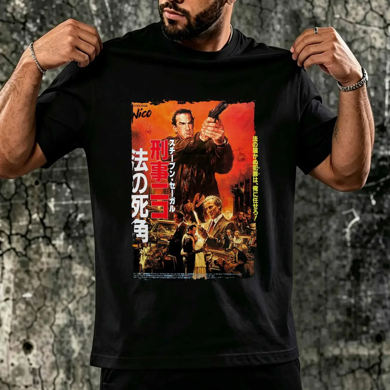 washed T Shirt Nico Steven Seagal Japanese Movie long or short sleeves vintage Washed Breathable Casual Stylish Stretched