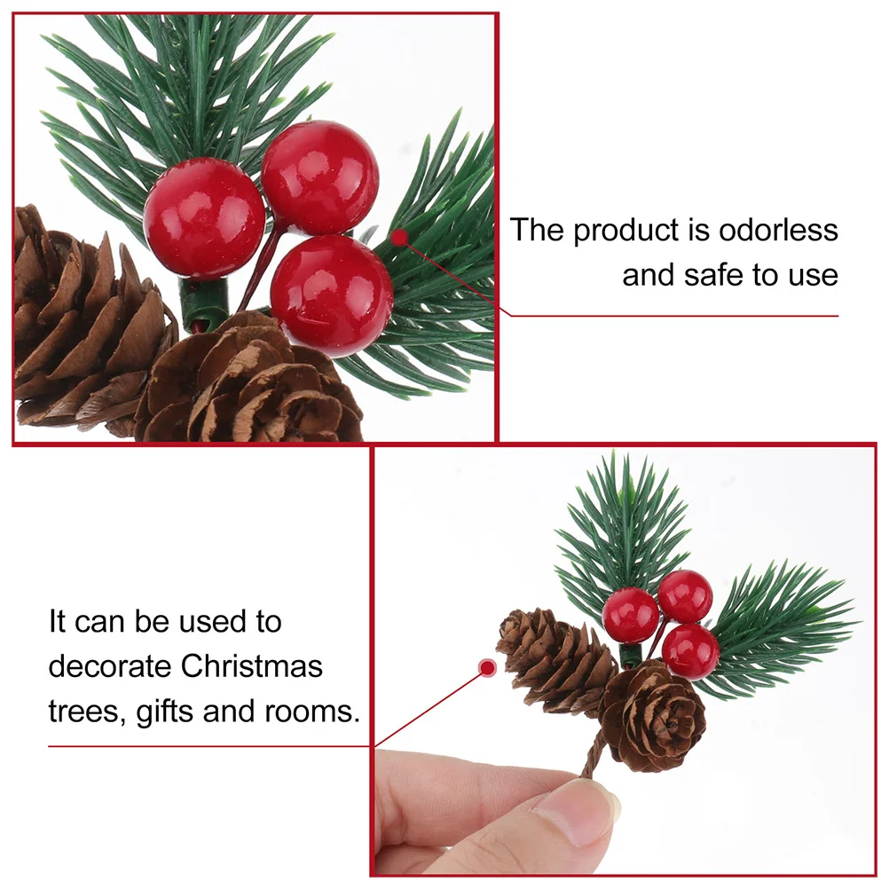 

20Pcs Christmas Berry Pine Cones Pine Needles Picks Artificial Waterproof Decorations for Holiday Wreath Garland