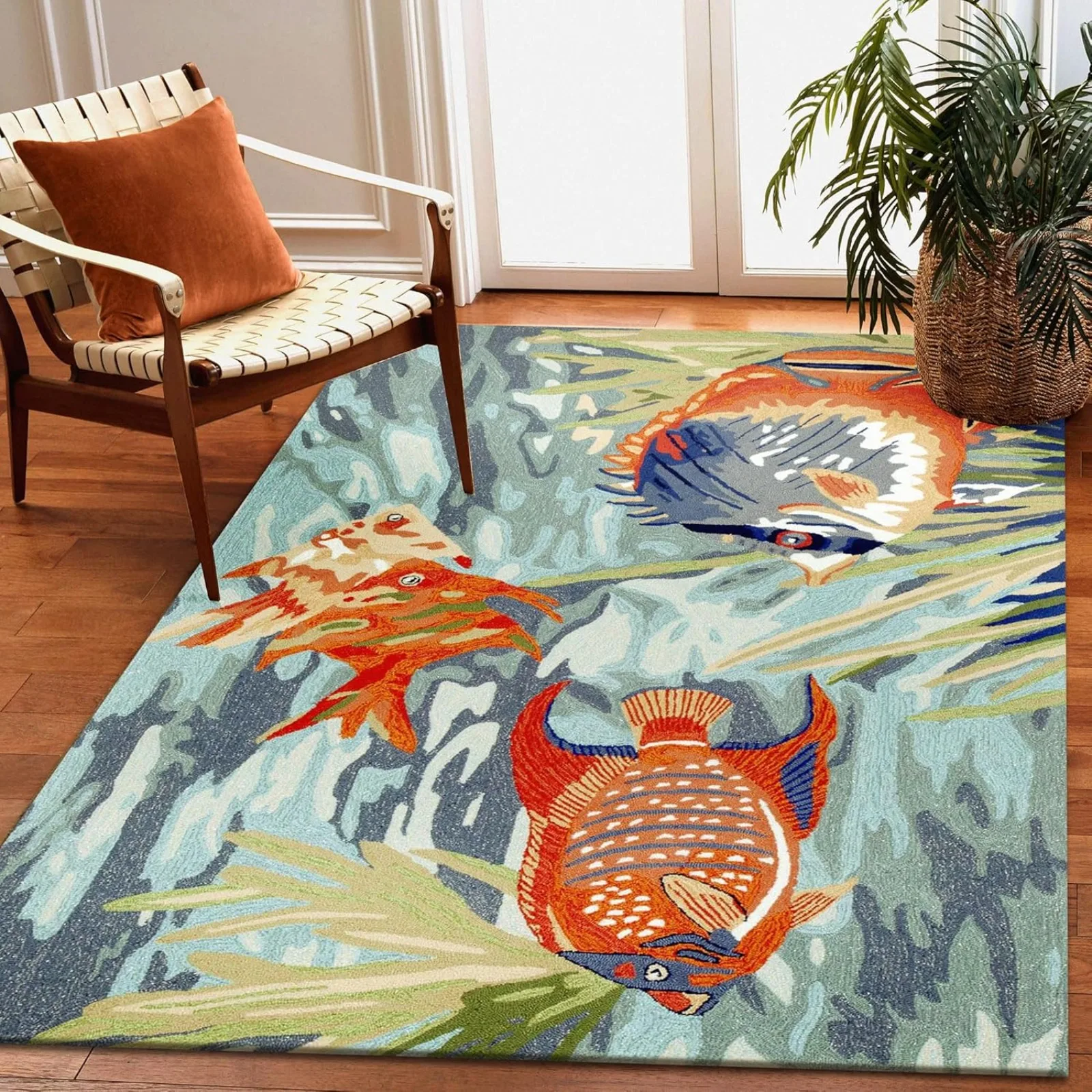 US Ravella Indoor/Outdoor Durable Hand-Tufted UV Stabilized Rug- Ocean View Blue 5' x 7'6