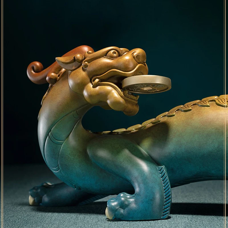 Unique GOOD LUCK mascot ZHAO CAI Royal dragon PI XIU COPPER ornament living room Company Auspicious Lucky amass fortunes Statue