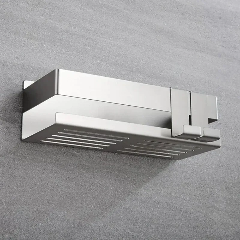For Bathroom Kitchen Shelf Organizer Stainless Steel Shower Shelf Without Drilling Wall Mounted Shower Caddy Basket with Hooks