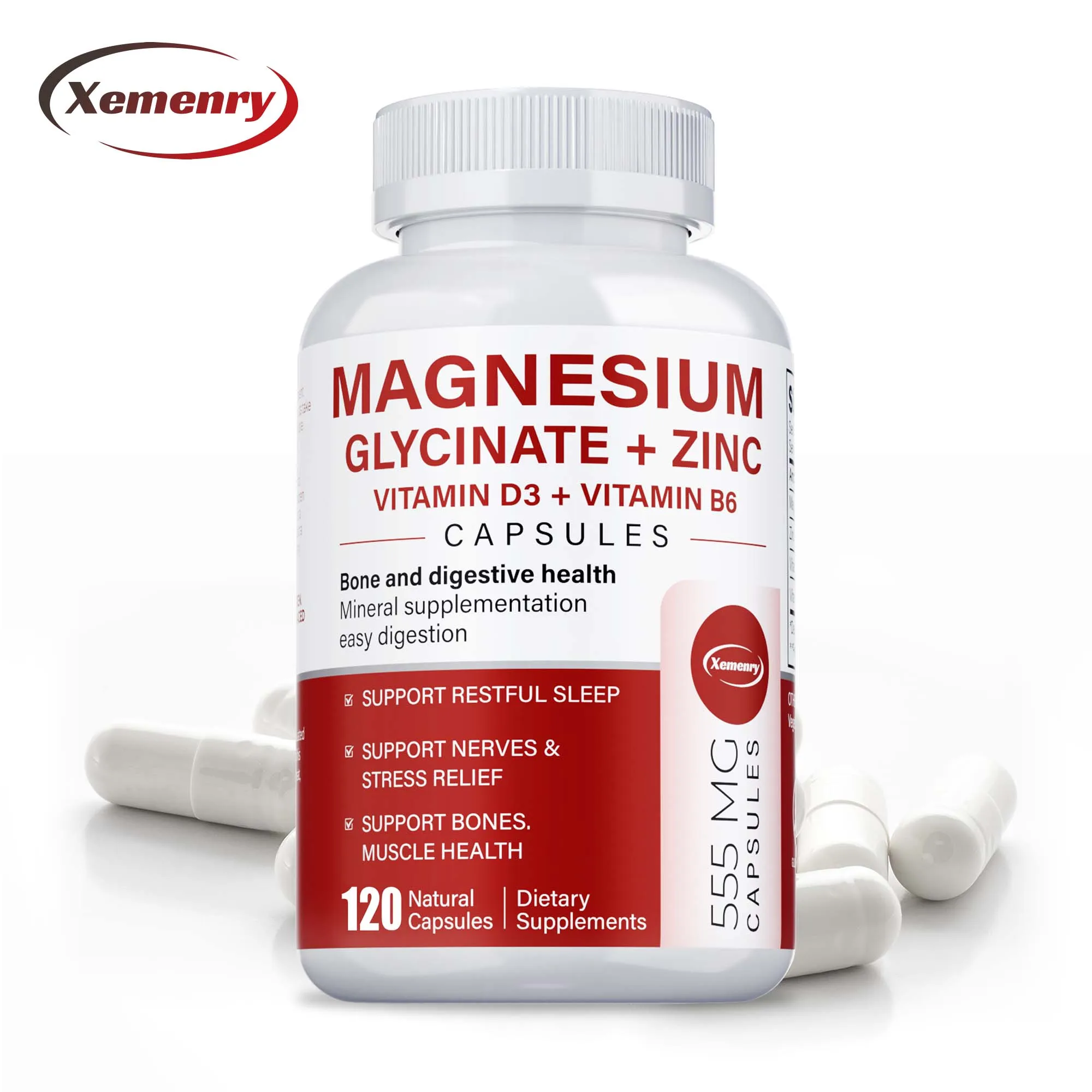 

Magnesium Glycinate Capsules + Zinc - Beneficial for Muscle, Joint, Bone and Heart Health, Promotes Relaxation and Improves Mood