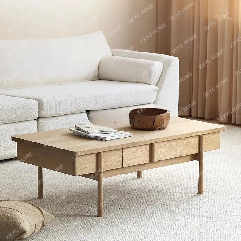 S North American White Oak Coffee Table TV Cabinet Japanese Style Four-Drawer Log Side Table Drawer Storage Storage Mid-Ancient