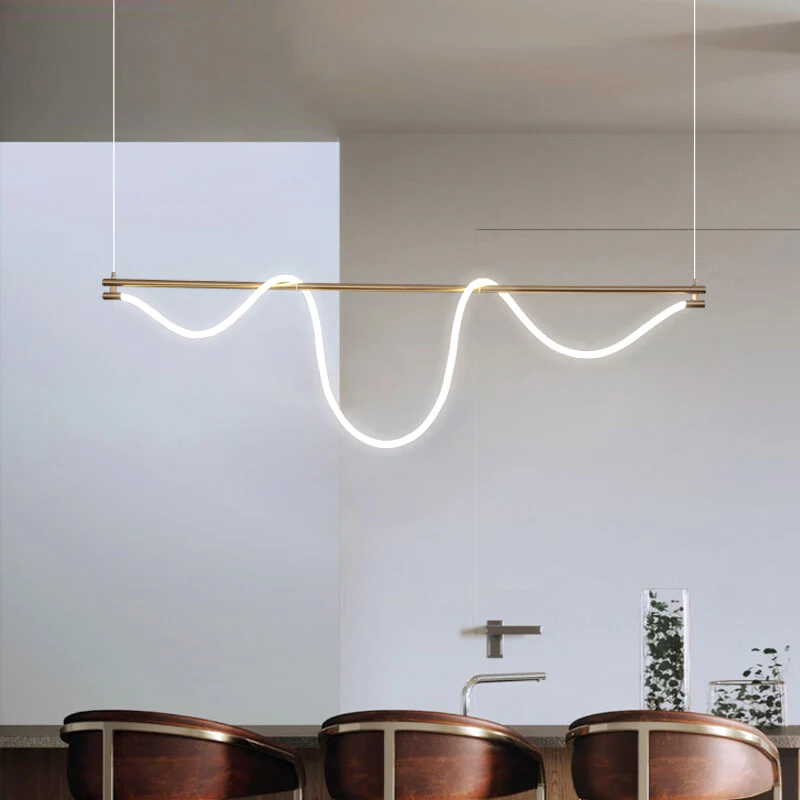 Modern Line LED Pendant Light, Minimalismo Black Chandelier, Restaurante Pendurado Lâmpadas, Quarto, Salas, Iluminação Interior, 2024