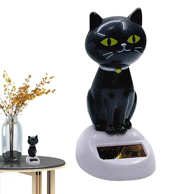 Car Cat Decor Cute Cat Shaking Head Solar Dancing Toys Cat Ornaments Figures Bobble Head Car Decoration Interior Accessories