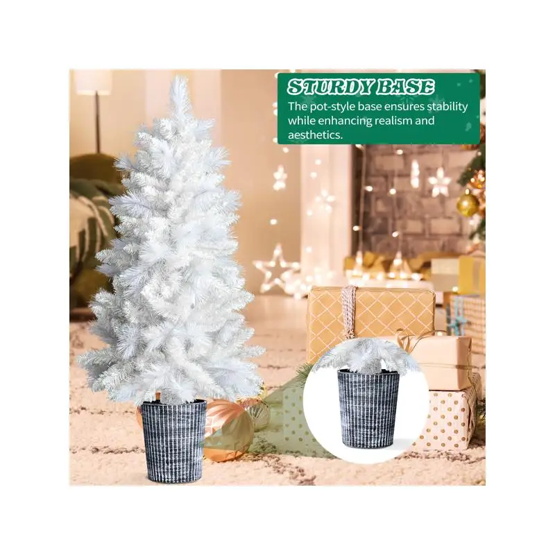 

4ft White Artificial Christmas Tree with Pot Stand, Potted Xmas Pine with 200 Branch Tips for Holiday Party, Office, Home Decor
