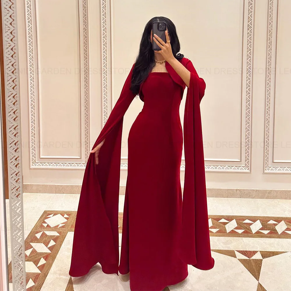 LEONID 2 Piece Elegant Formal Occasion Dresses 2024 with Jacket Sheath Red Party Dress Long Sleeve Ankle-Length Evening Gowns