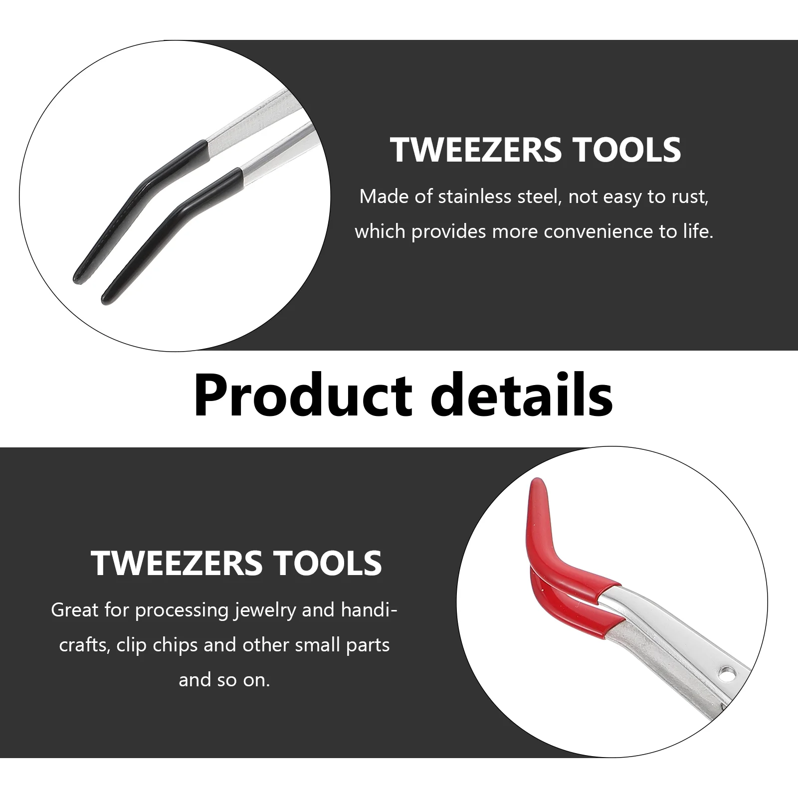 2pcs Stainless Steel Stamp Tweezers Curved Tweezers Bent Tip Tweezers with Rubber Tips Non- Magnetic Precision Tweezers for