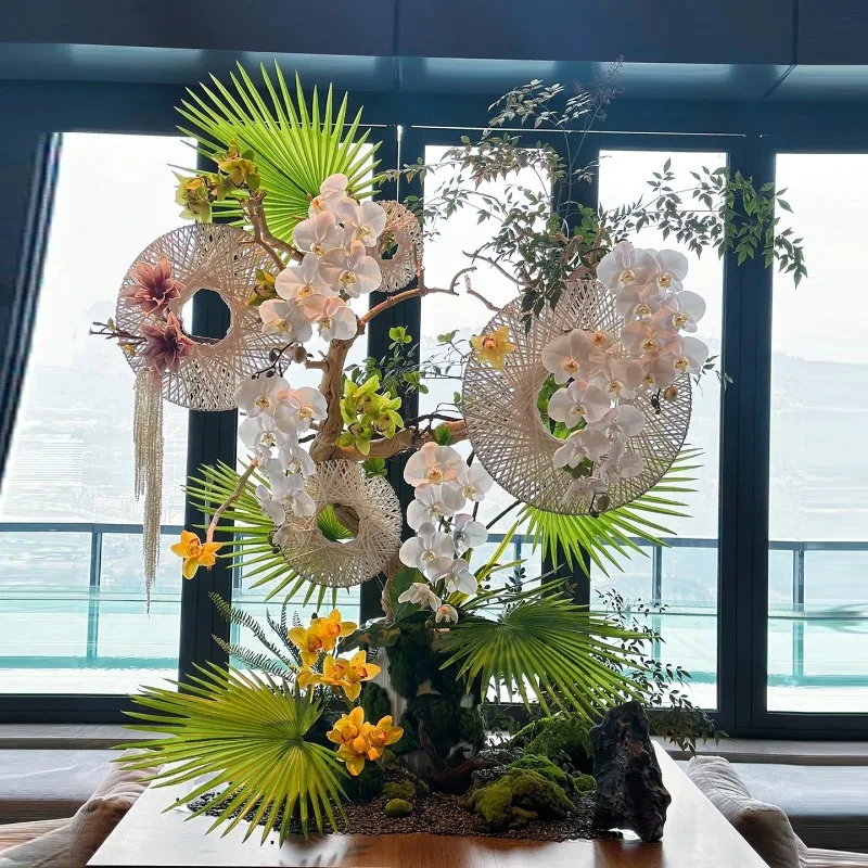 

Hotel lobby floral installation shopping mall simulated flower floor ornament simple fresh green plant decoration fake flower