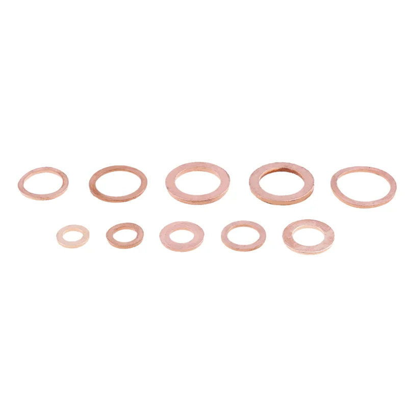 200Pcs Copper Washer Gasket Nut Bolt Set Flat Sealing O Ring Solid Gasket Assortment Kit Car Engine Oil Gasket Plug