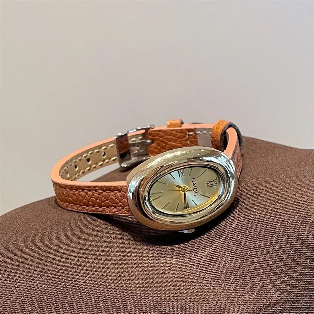 Vintage Style Women's Wrist Watch Minimalist Design Gray Oval Dial Fashion Watch Retro-Luxury Texture Lightweight Construction
