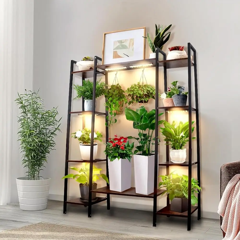 

Plant Stand Indoor With Grow Lights 6 Bars Dimmable Timer 55 H Metal Plant Shelf 7 Tiers Large Flower Stand Holder Display