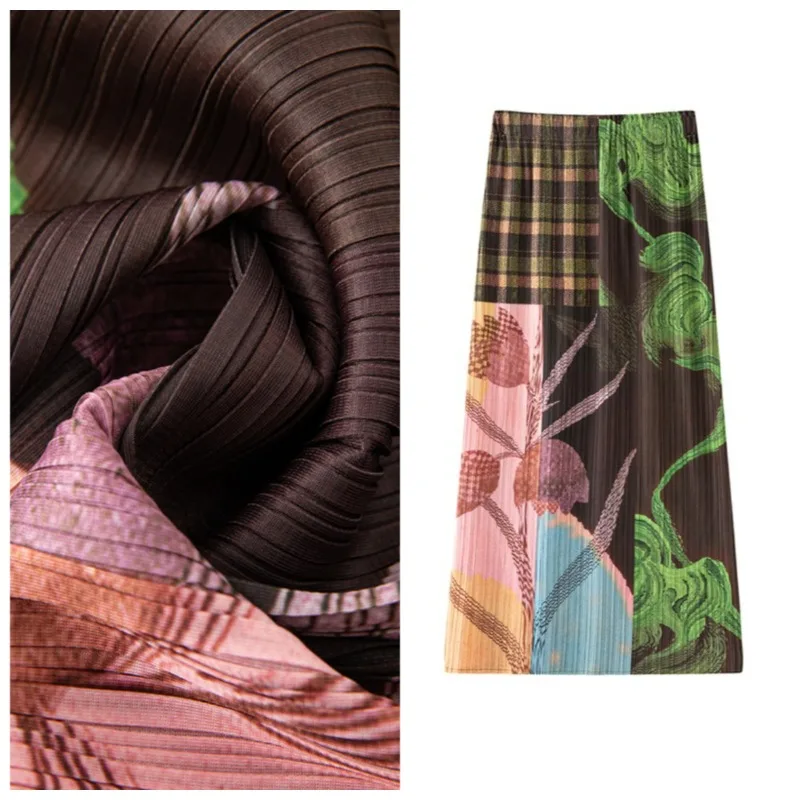Miyake Pleated High-End Printed Skirt Women 2026 Summer New Personality High Waist Slim Jupe Elegant Versatile Mid-Length Skirt