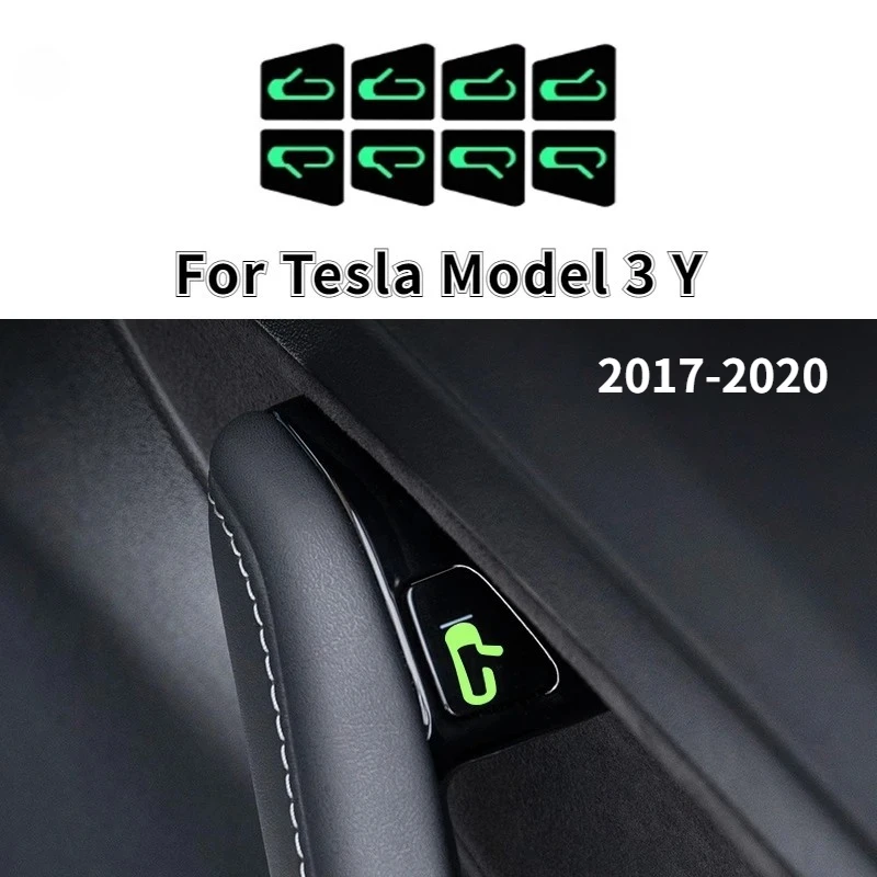 For Tesla Model 3 Y Car Door Button Luminous Sticker Reminder Door Open Exit Sticker Armrest Window Lift Button Switch 2017-2020