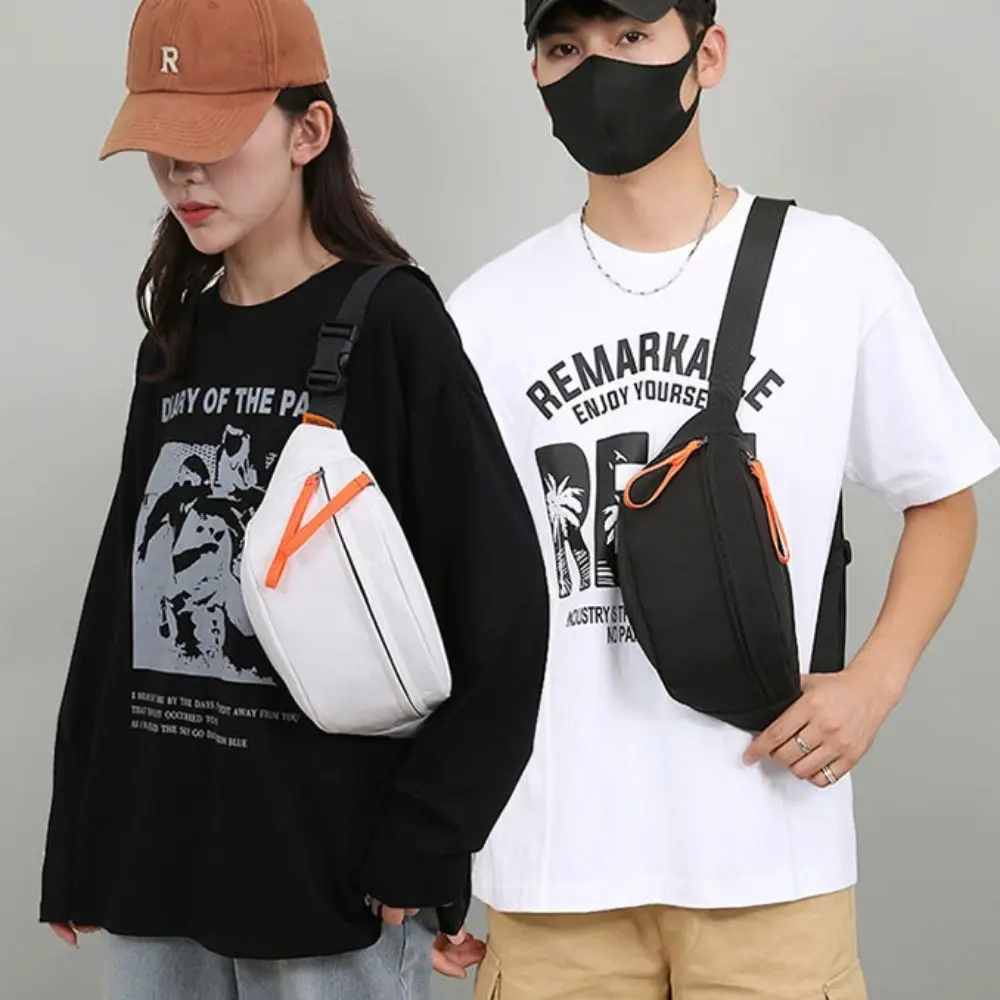 

Solid Color Nylon Waist Bag Adjustable Shoulder Strap Multi-pocket Men Chest Bag Fanny Pack Banana Bag Diagonal Shoulder Bag