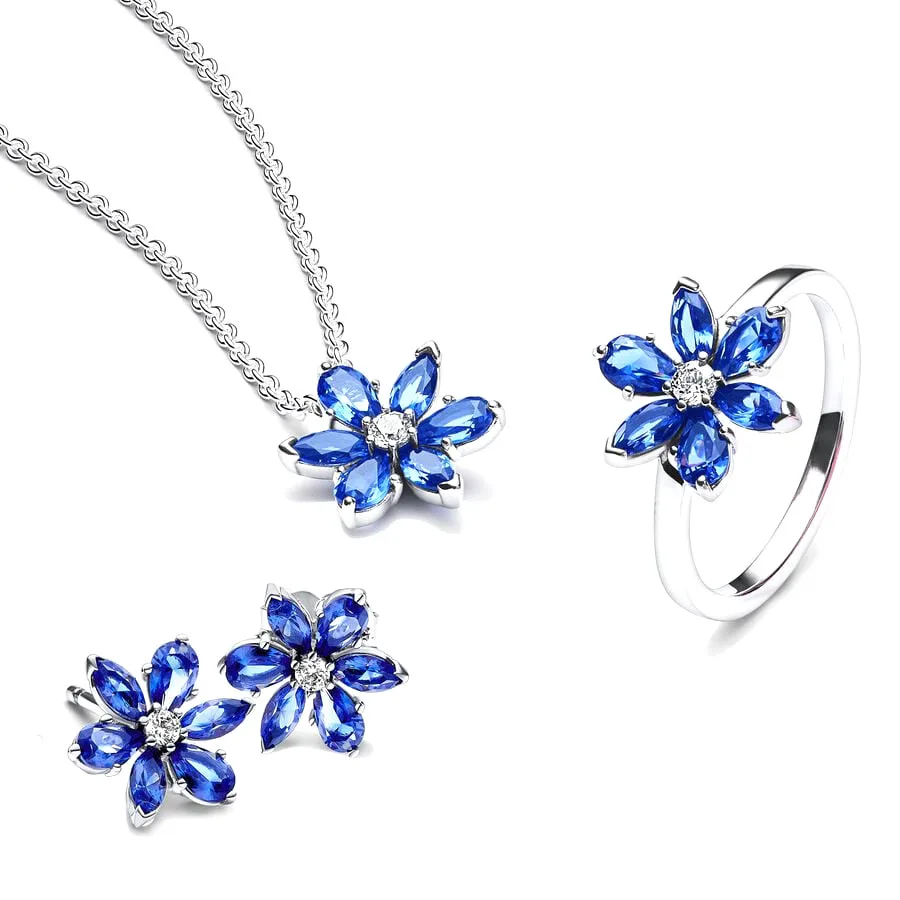 2024 New Sparkling Blue Herbarium Cluster Jewellery Set Series Charm Bead Fit Original Bracelet Necklace Diy Pendant Women Gift