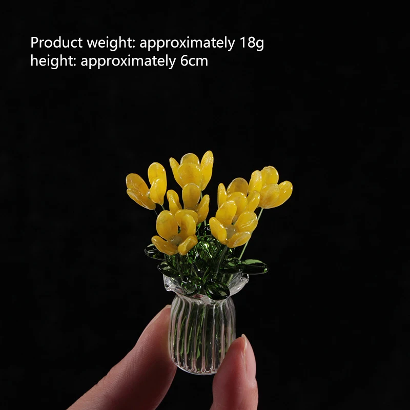 Handgemaakte glazen kleine bloemen, glazen simulatieboeket, verse bloemarrangement, eeuwigdurende bloemdecoratie voor op het bureau