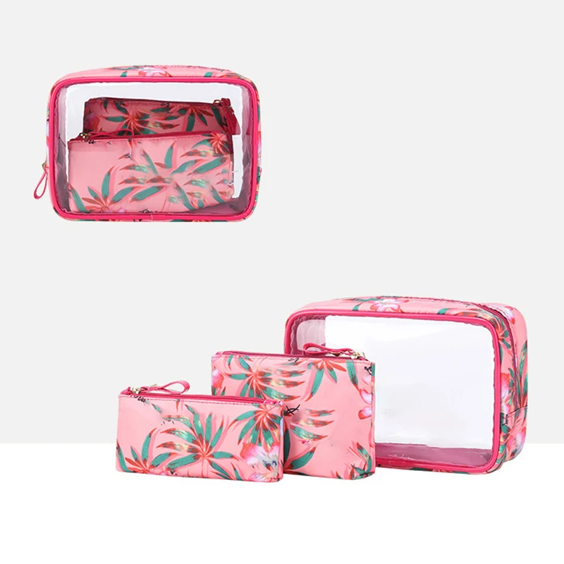 

3-piece makeup bag Transparent mesh zipper makeup bag Women's Travel bag Fashion small large solid color makeup bag