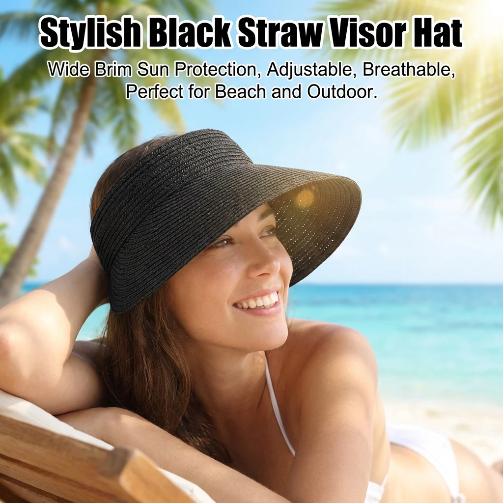 

Summer Straw Sun Hat for Beach Travel UPF Sun Protection Breathable Open Crown Design Lightweight Packable Sunhat for Women Men