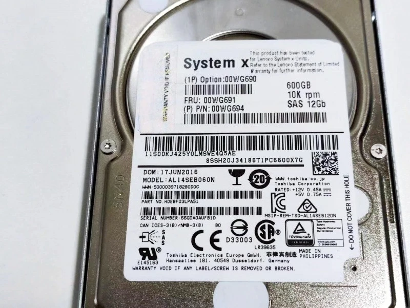 

For Lenovo IBM 00NA241 00NA242 00WG691 00WG690 600G 10K 12G SAS Hard Drive Used