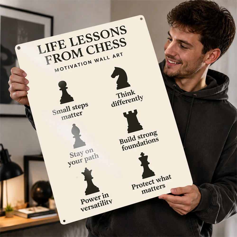 Life Lessons From Chess Aluminum Poster Typography Wall Art For Home Office Or Bedroom Customized Metal Sign Housewarming Gift