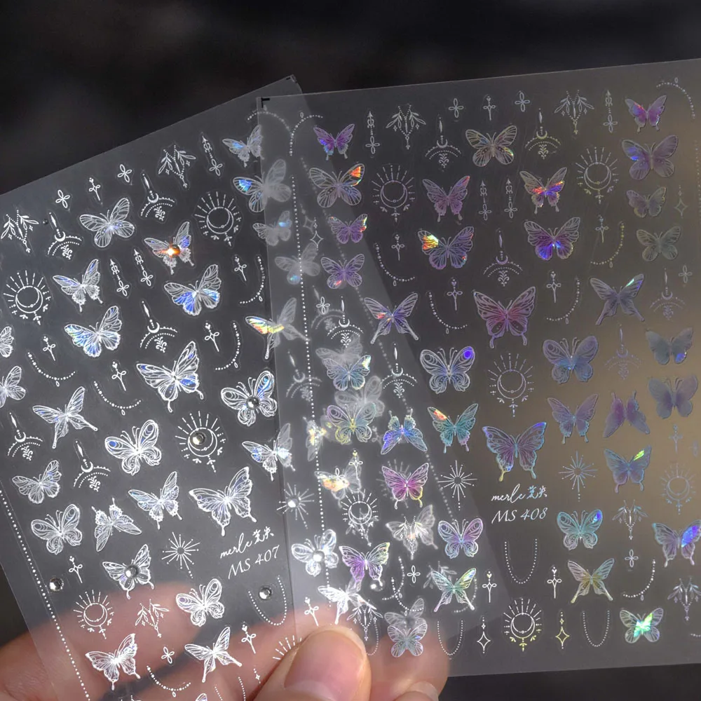 

5D Embossed Holographic Butterfly Nail Art Sticker for Manicure Shining Diamond Decorations Gold/Silver/White Nail Decals