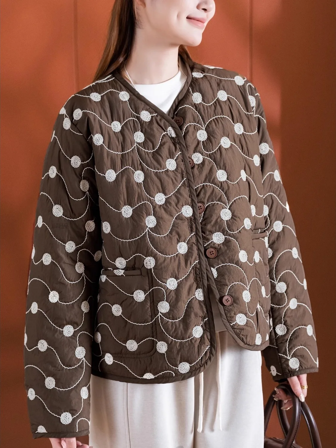 

Тяжелая рабочая хлопковая куртка с вышивкой в стиле ретро, хлопковая одежда с несколькими коробками, женская зимняя новая стеганая жилетка, китайский бренд