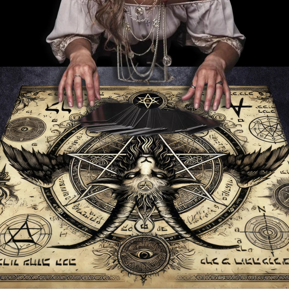 Gothic Decorative Tablecloth Tarot Tablecloth Tarot Enthusiast Astrology Ritual Cloth Polyester Altar Decorative Pad