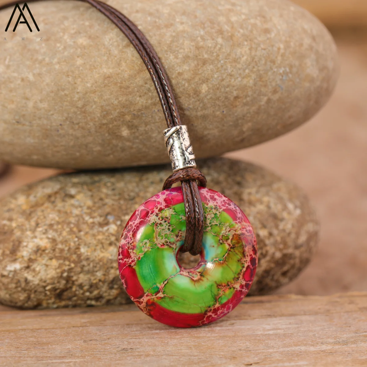 Healing Donut Kristall Anhänger Halskette Für Frauen Natürliche Amethyst Lapis Tiger Auge Stein Leder Halskette Mode Schmuck Bijoux – Detail 11