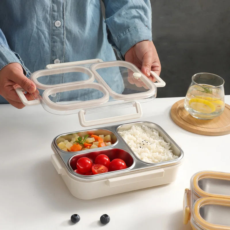 

304 Stainless Steel Lunch Box Portable Camping Picnic Lunch Box Leak-proof 3 Compartment Bento Box For Picnics School Work
