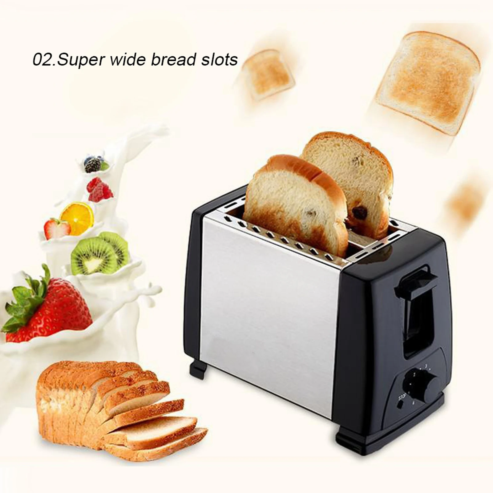 2 Slices Automatic Fast Heating Bread Toaster Home Breakfast Maker Machine Stainless Steel Toaster Oven Baking Cooking EU Plug