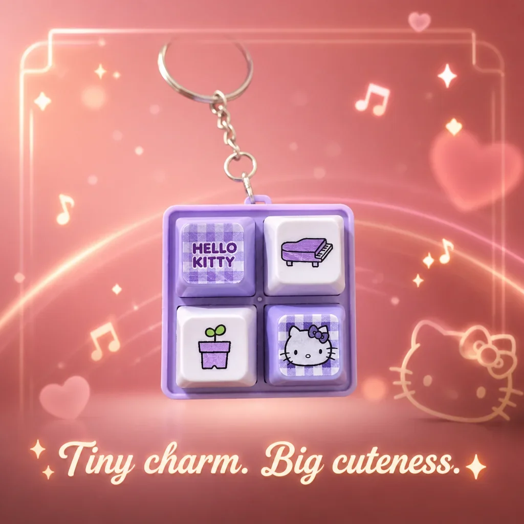 Hello Kitty Cute Kawaii Cartoon Fidget Toy Mini Keyboard Press Pendant LED Light Keychain Bag Charm Stress Reliever Gifts